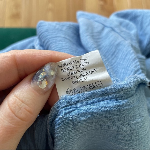 Muche et Muchette Blue Rayon Embroidered Short Sleeve Tie Neck Romper One Size - Picture 9 of 12